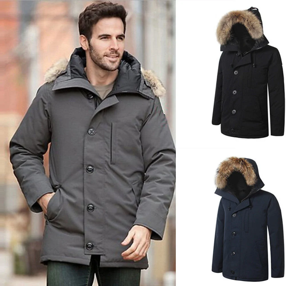 

Real Coyote Fur Mens Canadian Chateau Parka Goose Down Jacket Warm Outerdoor Coat Windproof Resist Extremely Weather