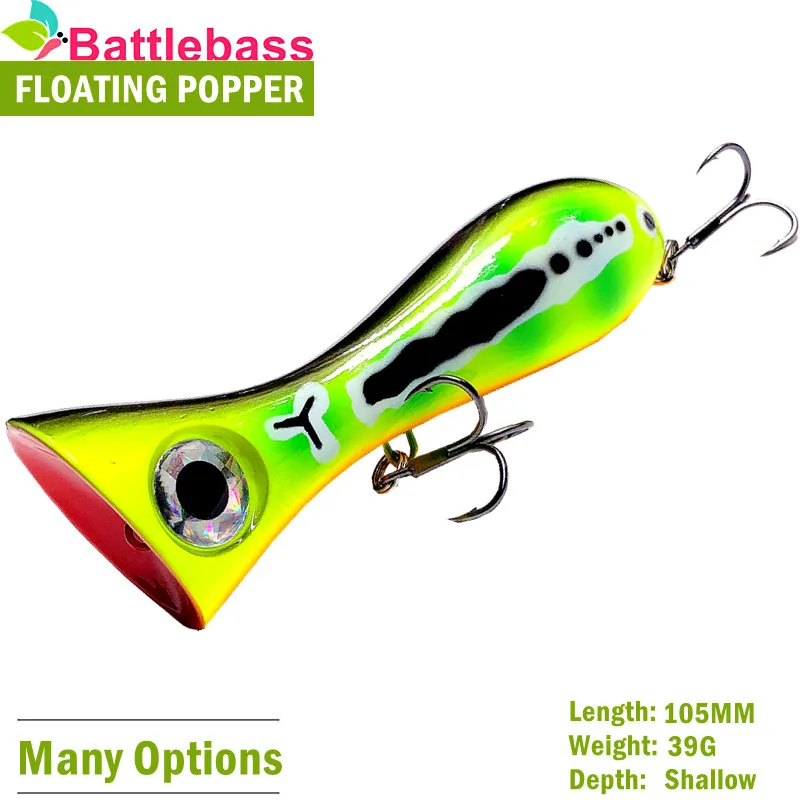 BATTLEBASS Big Game Lure 105mm 39g New Popper Fishing Lures Top Water Hard Bait 3D Eyes Big Mouth Popper Lure With VMC  HOOK images - 6