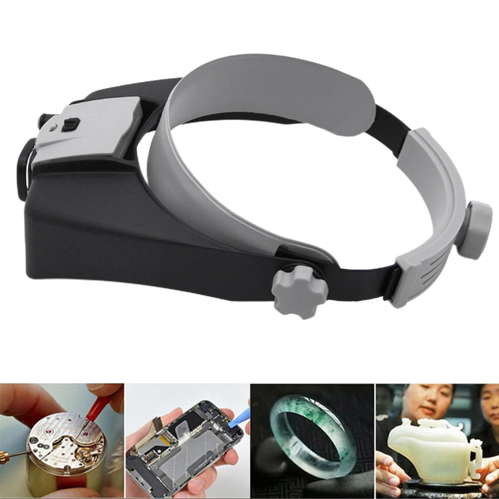 

Headband Magnifier Glasses With LED Light Head Mount Magnifier 1.5X 3X 6X 8X Loupe Magnifying Glass for Reading Watch Repair