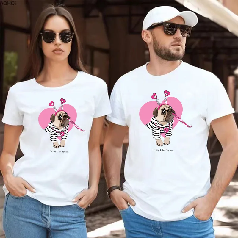 

Kawaii Love Pug Dog Women T-shirts 5XL Ladies Fashion Clothing Short Sleeve Cartoon Clothes Summer Female Graphic Tee Unisex Top
