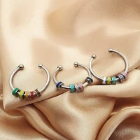 stainless steel drip oil rotate bead anxiety rings for women fashion colorful enamel unisex fidget ring 2022 trendy jewelry gift