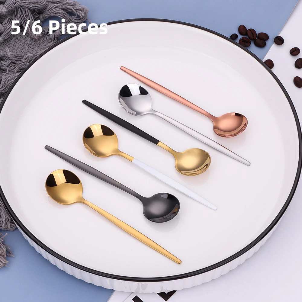 

5/6 Pieces Gold Stirring Teaspoons Stainless Steel Mini Coffee Spoon Set Ice Cream Cake Dessert Spoon Mirror Kitchen Utensils
