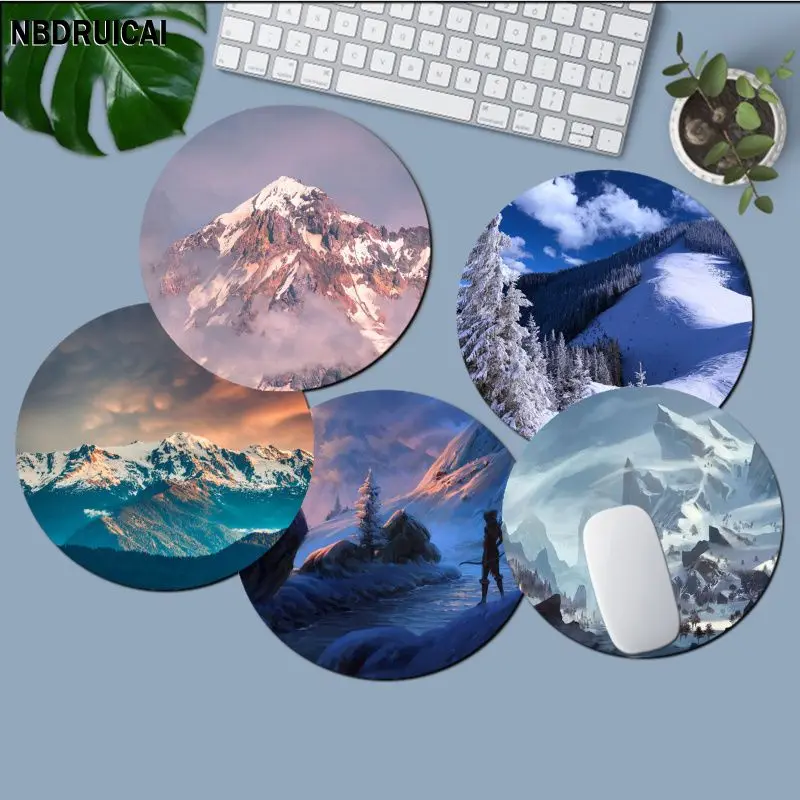

Snowy Mountain Non-slip Round Gaming Mouse Pad Gamer Desk Mats Keyboard Pad Mause Pad Office Set Accessories For PC Desk Pad