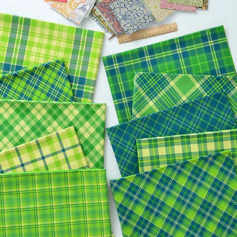 

Pure cotton fabric INS plaid small fresh printing and dyeing handmade DIY clothing decoration cotton fabric green plaid sewing