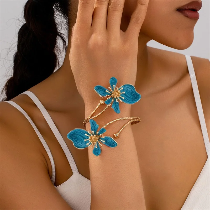 Bohemian Enamel Floral upper arm Bracelet for Women trendy Oil Drip Flower open Cuff Bangle Handmade Party Holiday Jewelry gift (art.: 3920cfe9981bc) - 3920cfe9981bc