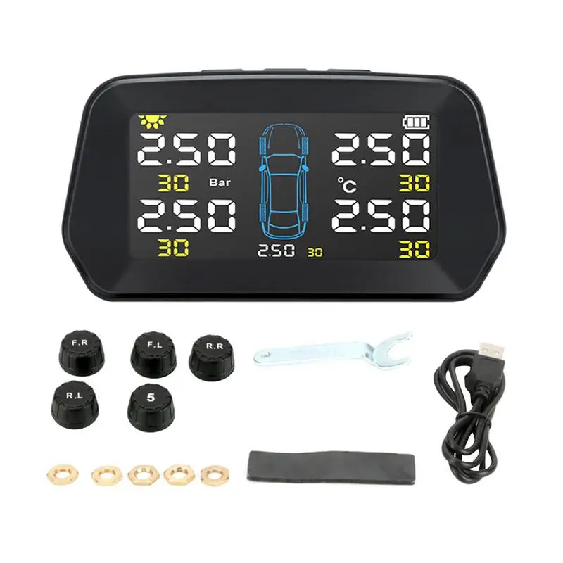 

Wireless Solar TPMS Wireless Tire Pressure Monitoring With 5 Sensors TPMS For Real-time Monitoring Tire Pressure Balancing Tire