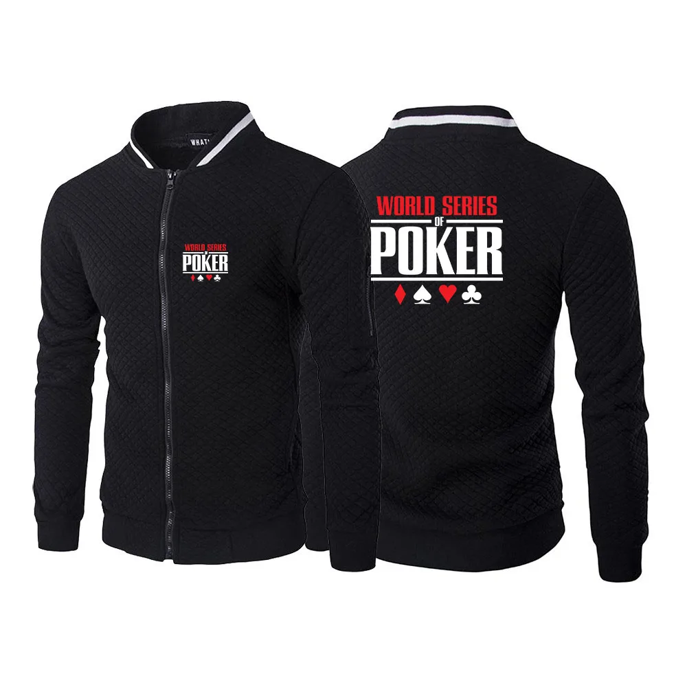 

2023 New Men's Printing Fashion World Series Of Poker Spring Autumn Solid Color Tracksuit Casual Zipper Jackets Slim Wild Coat
