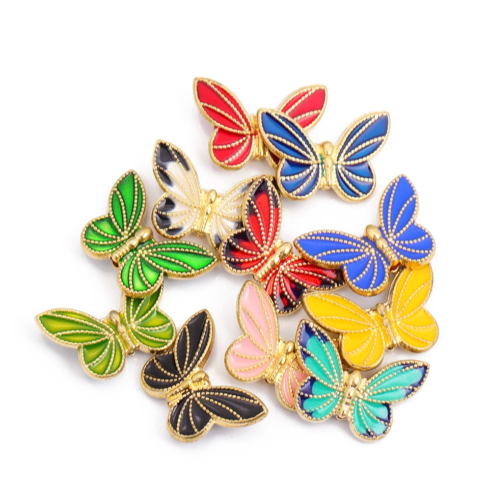 10 шт. разноцветные эмалевые бусины-бабочки в форме насекомых подвеска для