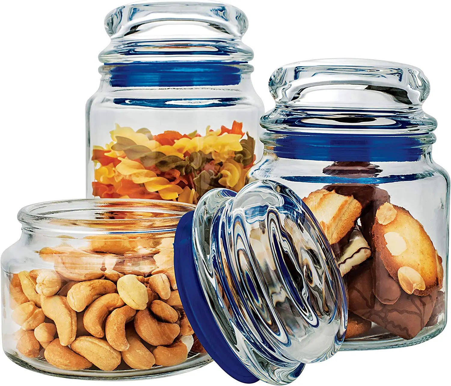

Set Multipurpose Glass Pots 3 Pieces Blue Food Tea Coffee Beans Kitchen Storage Jar With Lid Bottle Bottles