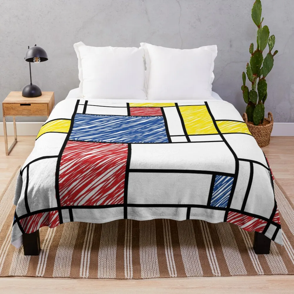 Mondrian Scribbles Минималистское современное искусство De Stijl? Одеяло Fatfatin самое мягкое