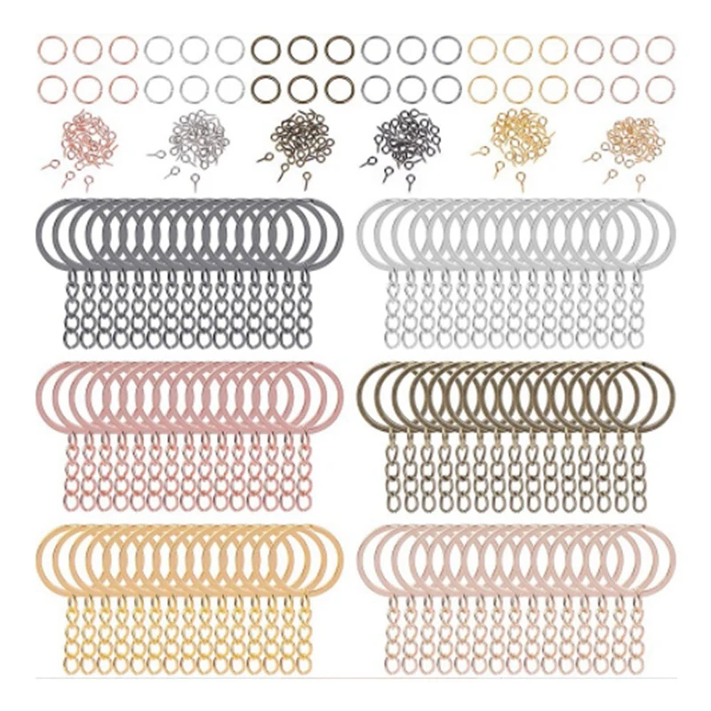 

450PCS Key Ring With Chain & 8Mm Small Screw Eye Pins Hooks For DIY Keychain Making Make Your Own Key Ring 6 Colors