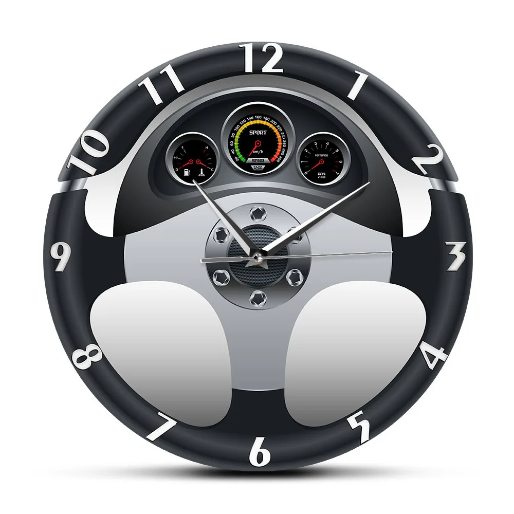 

Creative 12-Inch Wall Clock - Unique Car Steering Wheel and Instrument Panel Design for Living Room, Bar, and Home Decor