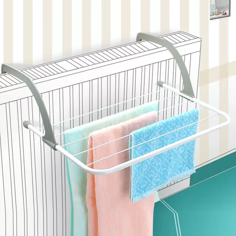 

NEW2023 Folding Radiator Towel Clothes Dryer Drying Hanger Shelf Balcony Laundry Storage Holder Rack 5 Rail Bar Holder Laundry P