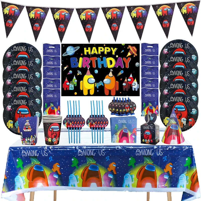 

10People Among Birthday Party Decoration Tableware Disposable Plates Balloons Set Baby Shower Party Supplies Decor Background