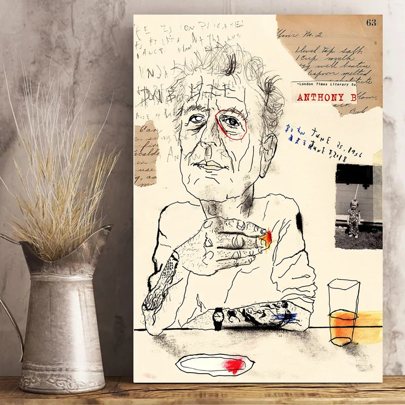 

Vintage Anthony Bourdain Drinking Wine Movie TV Series Canvas Painting Poster Prints Wall Art Picture Living Home Room Decor