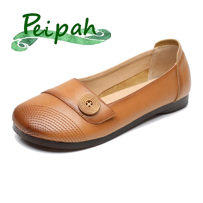 

PEIPAH/Новые Летние балетки в стиле ретро на плоской подошве; Женская обувь из натуральной кожи с круглым носком; Повседневная однотонная прош...