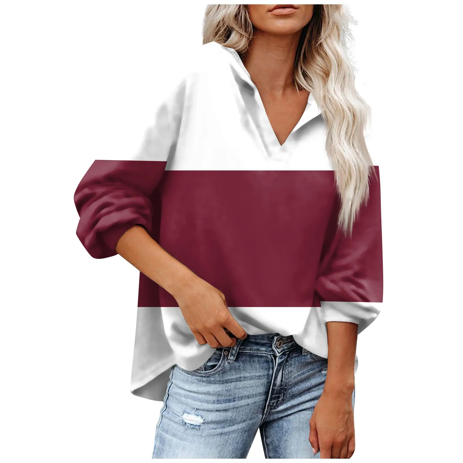 

Женский модный Повседневный пуловер с длинным рукавом и V-образным вырезом