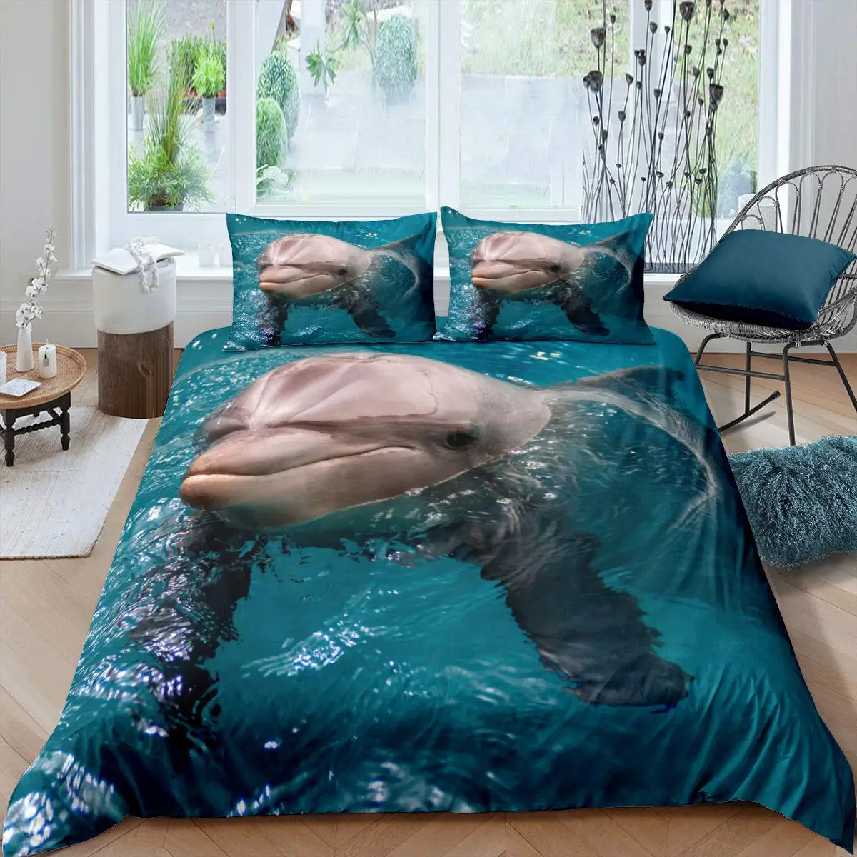 Kids Marine Life Polyester Duvet Cover Dolphin Comforter Cov