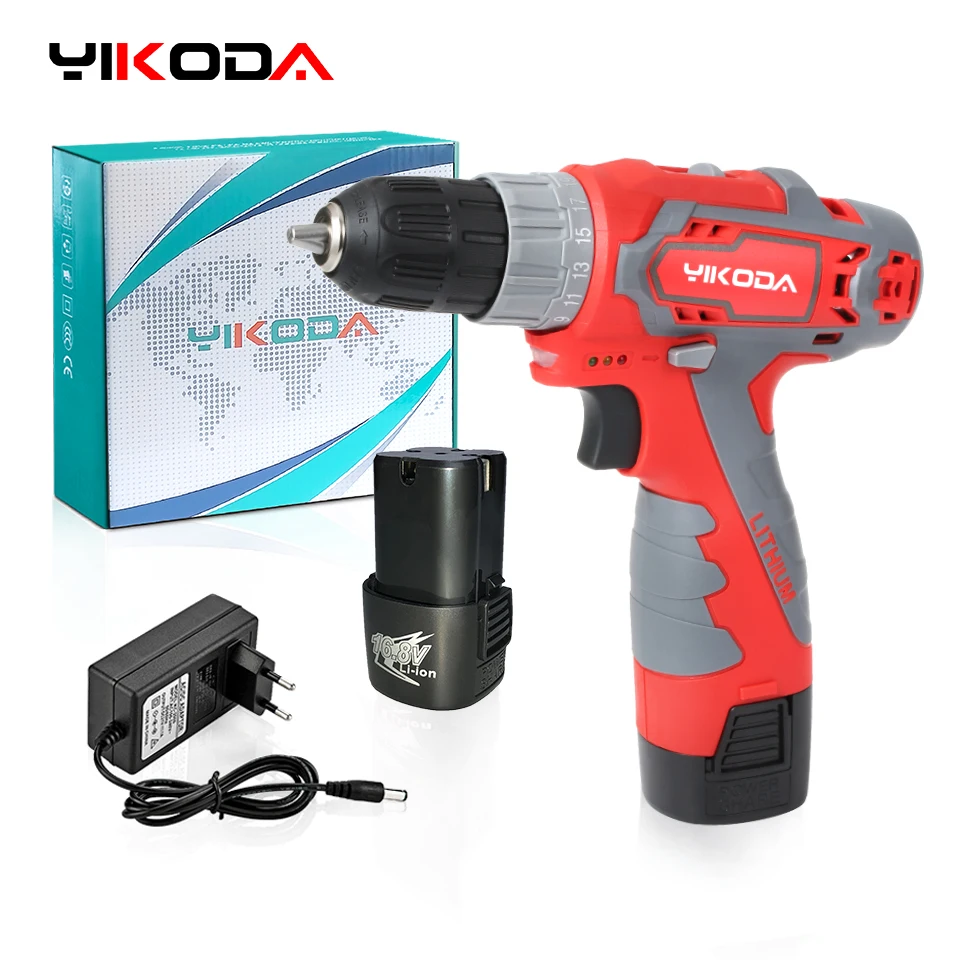 YIKODA 12/16.8/21V Electric Screwdriver Driver DC Lithium-Ion Battery Cordless Drill Rechargeable Household DIY Power Tools