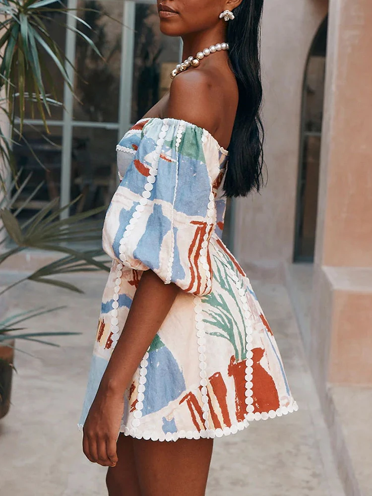 GALCAUR Платье без бретелек с принтом женское платье разрезом на шее и открытыми