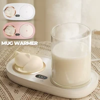 cute cat coffee mug warmer for milk tea water cocoa cup warmer with led night light 3 temperature settings heating evenly home
