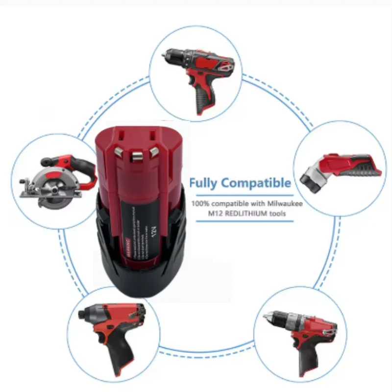 Замена 12 В 3 Ач  Аккумулятор для    Milwaukee M12 XC 12-вольтовый литий-ионный аккумулятор, совместимый с 48-11-2420 48-11-2411 Power (art.: 3920d15dcdeeb) - 3920d15dcdeeb