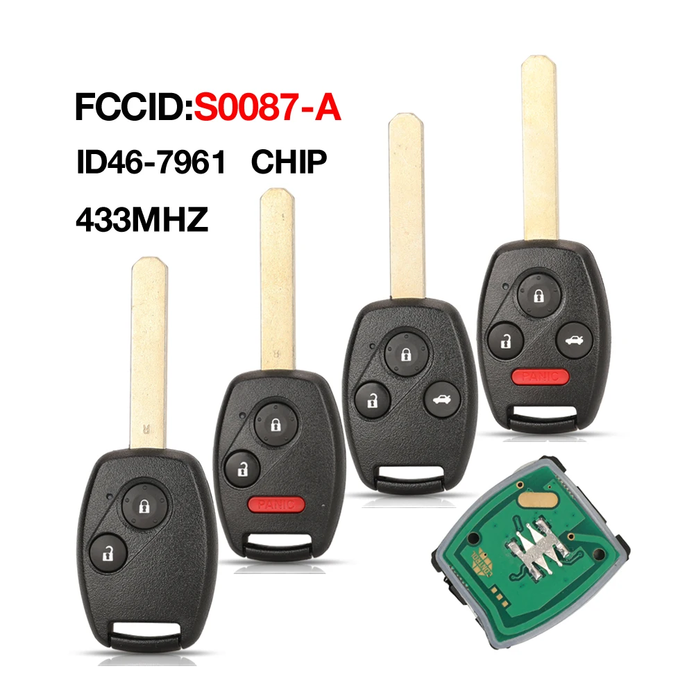 jingyuqin 433Mhz ID46 PCF7961 Remote Key For Honda S0087-A Accord Element Pilot Civic CR-V HR-V Fit Insight City Jazz Odyssey