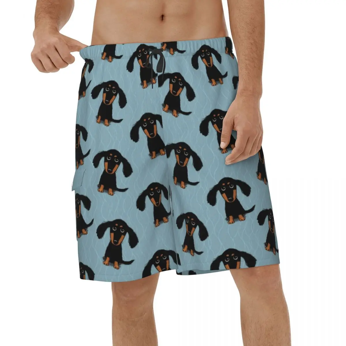 

Beach Shorts Longhaired Dachshund Puppy Dog Summer Mens Briefs Animal Men Swimming Shorts