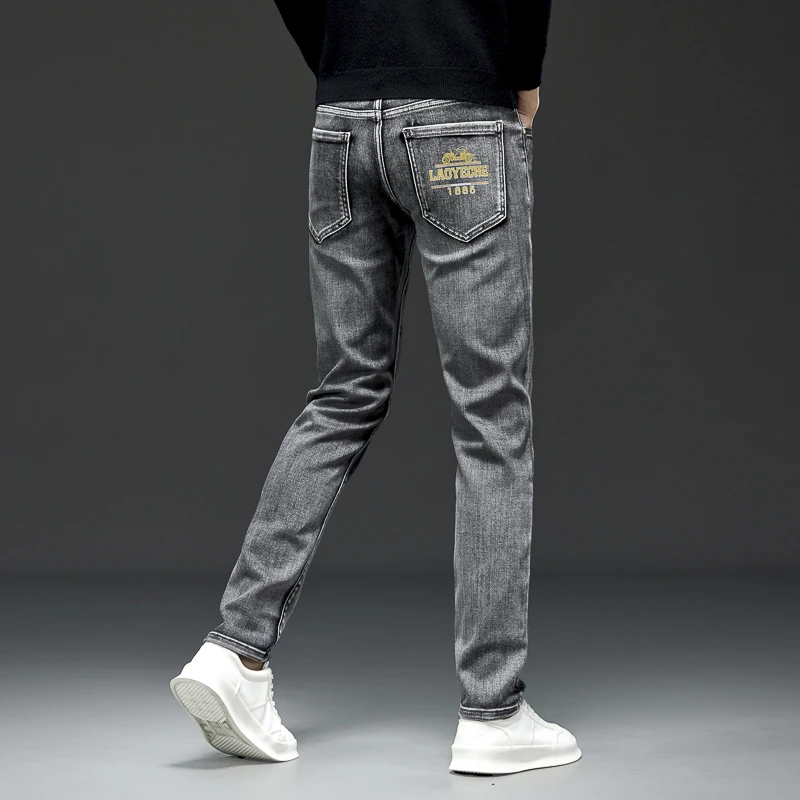 Новые эксклюзивные эластичные мужские джинсы с принтом в стиле ретро черные и