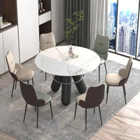 2022new Carbon Steel Stone Plate Dining Table round Turnplate Simple Home Small Apartment Dining Tables and Chairs Set