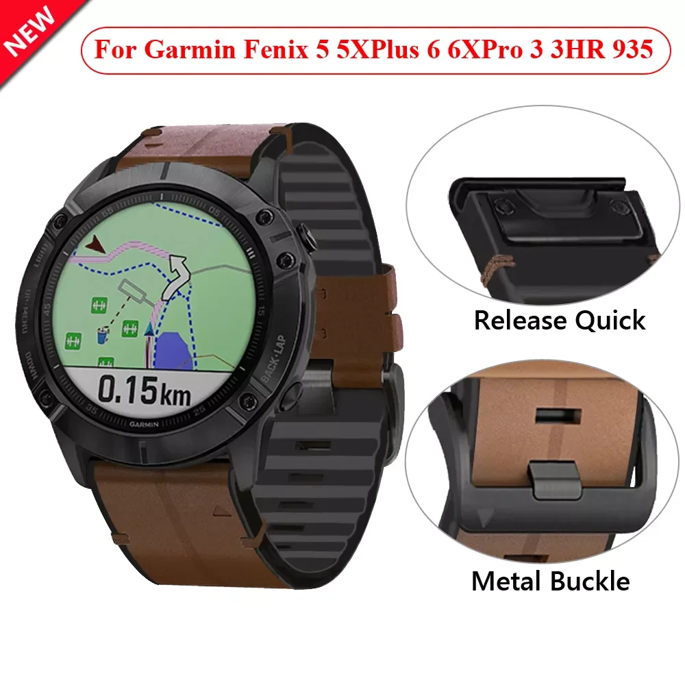 

22 26mm Quickfit Watch Straps For Garmin Fenix 6 6X Pro 5X 5 Plus 3HR 935 945 S60 Genuine Leather Silicone Watchband Wristband