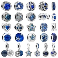 925 sterling silver blue series hot air balloon star moon charm bead fit original pandora bracelet diy jewelry for women gift