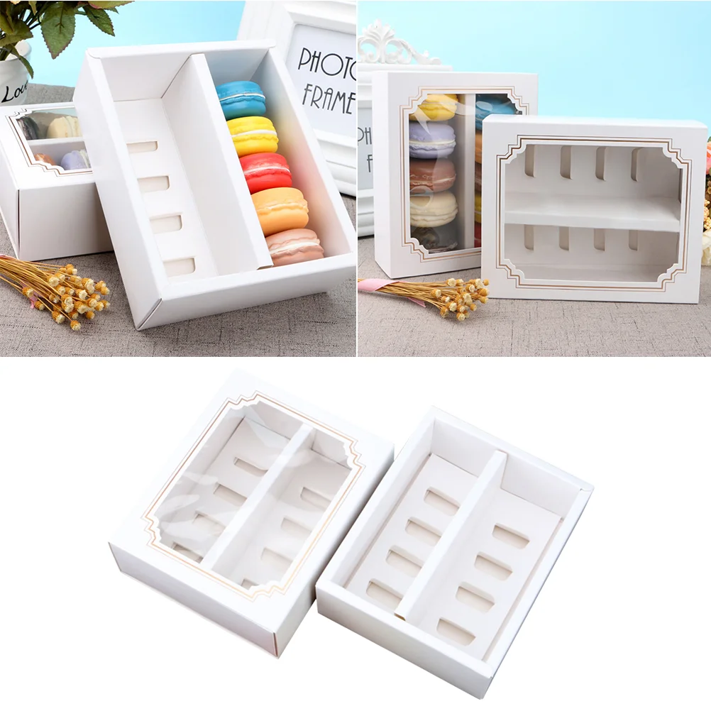 

10pcs Paper Macarons Box with Clear Window Dessert Containers Muffin Carriers for Home Dessert Shop