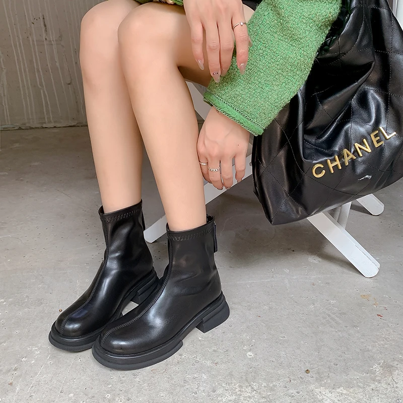 Thick Bottom Short Boots New Hundred With Female BootsHigh heel Thick With Round Head Elastic Thin Thin Boots In The Tube French