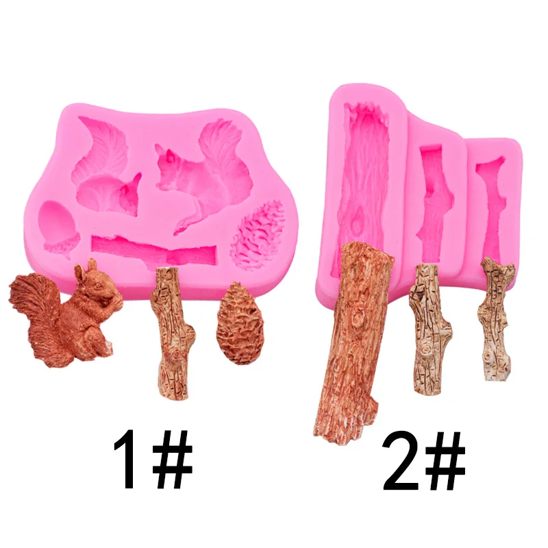 

Squirrel Pine Cone Stump Silicone Mold Forest Birthday Party Cake Decoration Chocolate Fondant Baking Mold Polymer Clay Tools