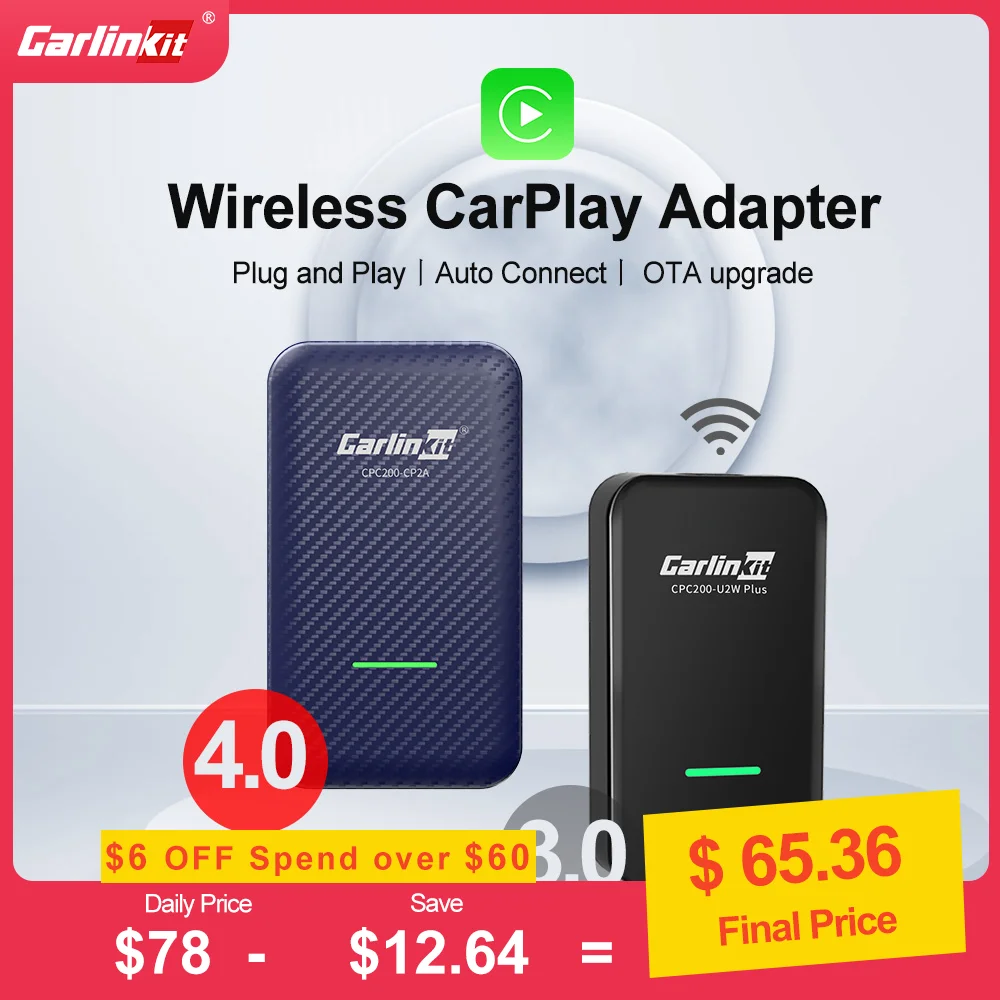 CarlinKit 4.0 Wireless Android Auto Adapter Wireless Apple CarPlay Ai Box USB Dongle For Audi VW Benz Kia Honda Toyota Ford Ford