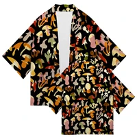 plus size mushroom print 2022 summer chic loose japanese streetwear cardigan women men harajuku kimono cosplay top shirts yukata