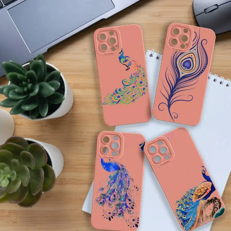 

peacock elegant animal Phone Case For iPhone 13 12 11 Pro MAX Mini X XS XR 7 8 Plus Camera Lens Liquid Silicone