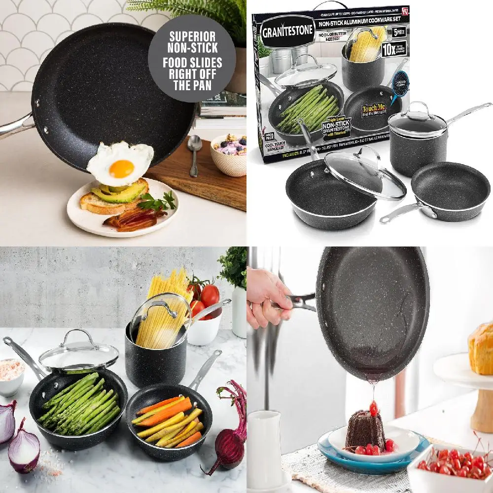 

New Ultra Durable, Premium, Easy to Clean 5-Piece Non-Stick Oven & Dishwasher Safe Cookware Set for Everyday Use
