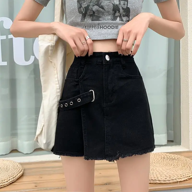 Korean Summer Style Commuter Style Female Outerwear Shorts High Waist Slim Loose Leg Wide Leg Versatile Ragged Short Skirt