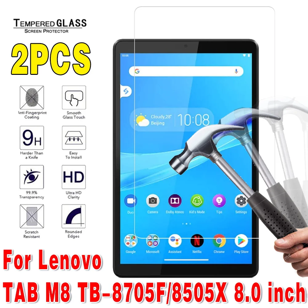 

2Pcs Tempered Glass for Lenovo TAB M8 TB-8705F/8505X 8.0 Inch 2.5D 9H Full Cover Anti-Scratch Protective Screen Protector Film