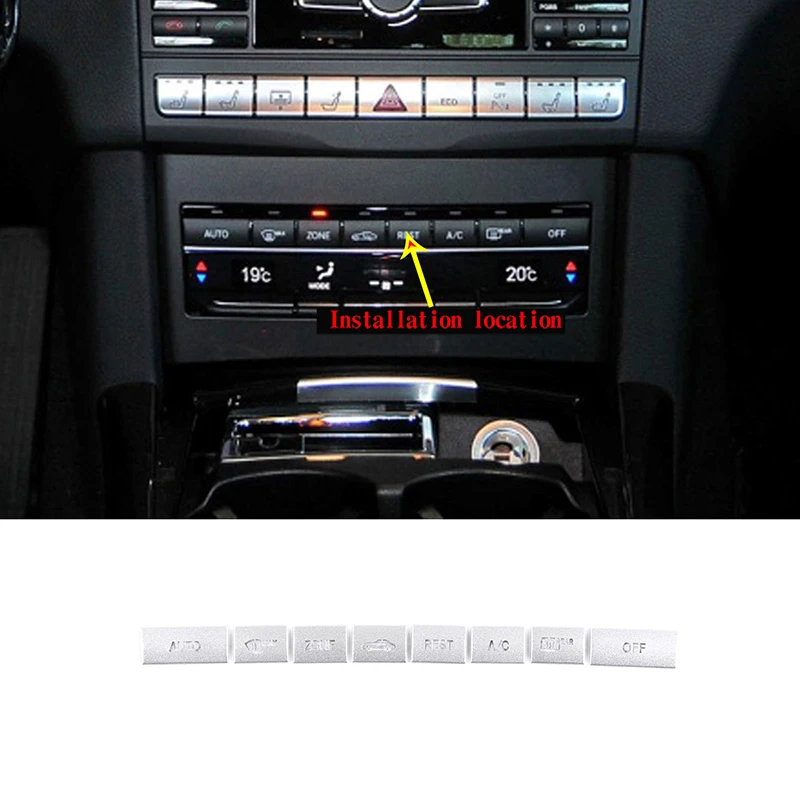 

Стайлинг автомобиля из сплава для Mercedes -Benz E -Class W212 2010 -15 наклейка на кнопку кондиционера с центральным управлением автомобильные аксессуары 2 штуки