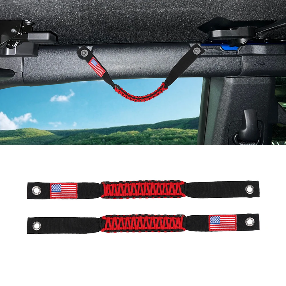 Car Interior Roof Roll Cage Grab Handle Grip Bar for Ford F150 Bronco 2021 2022 Accessories PVC Rope Oxford Cloth Red Black