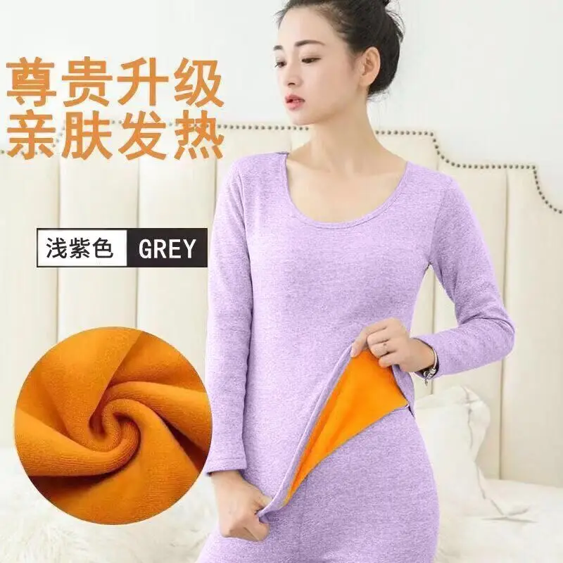 Winter long underwear suit women's thermal underwear plus velvet thick round neck tight elastic underwear women