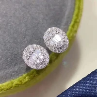huitan chic oval shaped stud earrings for women shiny crystal cubic zirconia stone fashion versatile girls ear piercing jewelry
