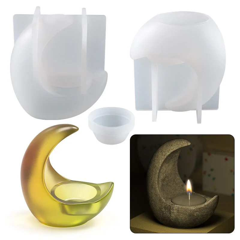 

Half-Moon Shaped Candle Holder DIY Epoxy Resin Silicone Mold Furnishing Holiday Decoration Set Table Accessory Tool