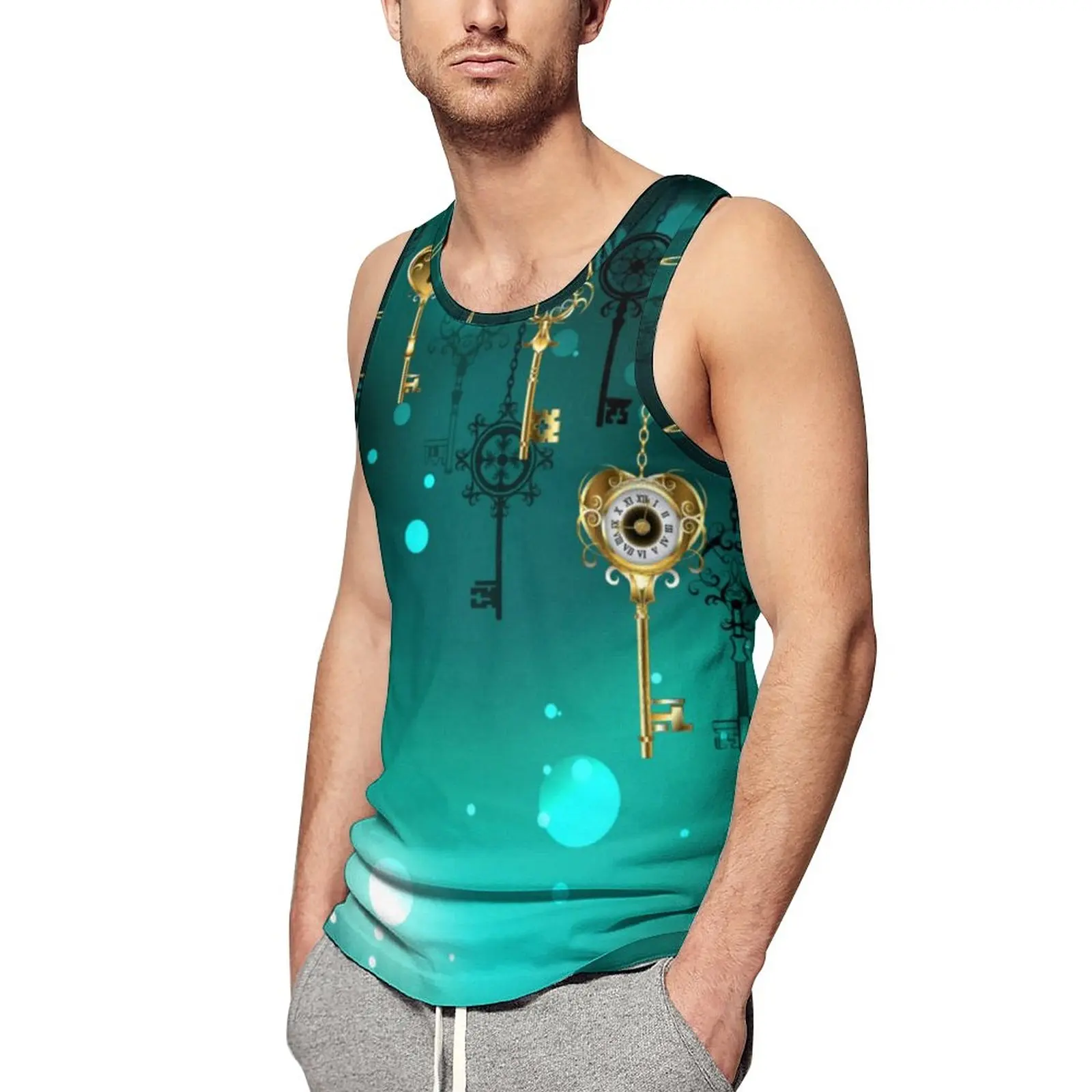 

Antique Skeleton Keys Tank Top Vintage Print Muscle Tops Summer Bodybuilding Man's Printed Sleeveless Shirts Plus Size 4XL 5XL