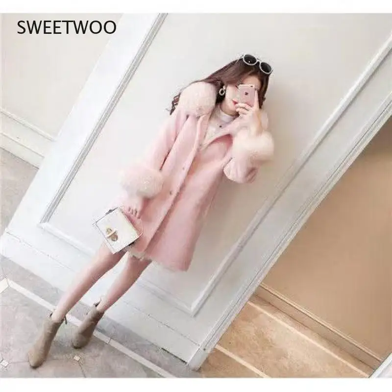 Fashion Winter New Hooded Sheep Sheared Fur Coat Wool Coat Women's Medium and Long Imitation Fox Hair Thickened Korean Slim Fit