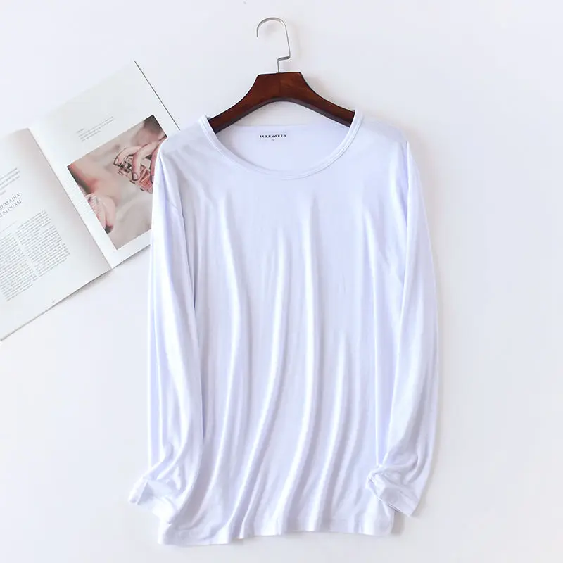 modal ice silk spring summer pajamas for men thin loose long sleeve sleep tops men sleepwear casual home wear plus size