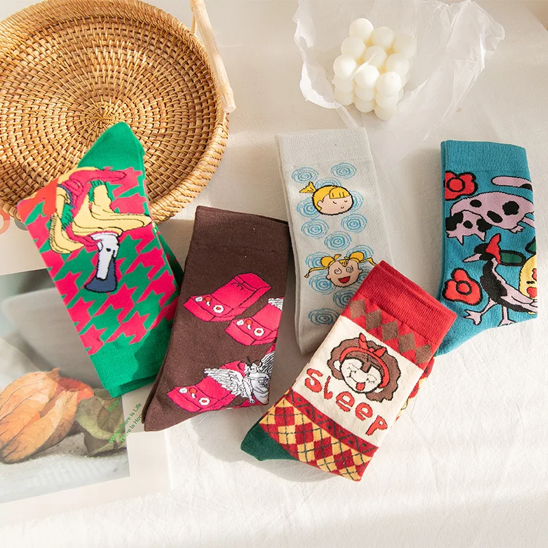 Cartoon Anime Funny Socks Men Hip Hop Print Novelty Crazy Hip Hop Unisex Comfortable Skateboard Happy Socks